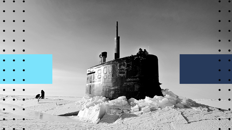 A submarine surfaced in the ice